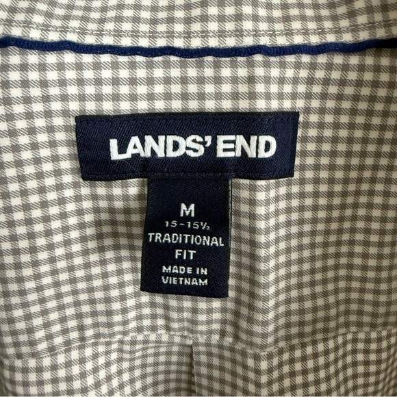 Lands’ End Gray and White Plaid No Iron Twill Traditional Fit Size Medium - Picture 3 of 6